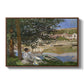 On the Bank of the Seine, Bennecourt, 1868 by Claude Monet in a walnut floater framed canvas wall art display.