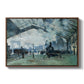 The Saint-Lazare Station, 1877 by Claude Monet in a walnut floater framed canvas wall art display.
