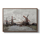 Windmills near Zaandam, 1871 by Claude Monet in a walnut floater framed canvas wall art display.