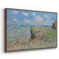 Angled view of The Cliff Walk at Pourville, 1882 by Claude Monet in a walnut floater framed canvas.