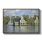 Houses on the Zaan River at Zaandam, 1871 by Claude Monet in a walnut floater framed canvas wall art display.