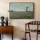 Poppy Field, 1881 by Claude Monet as a walnut floater framed canvas featuring a rural meadow with scattered poppies and soft horizon, styled above a mid-century console in a contemporary living area.