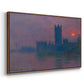Angled view of The Houses of Parliament, Sunset, 1903 by Claude Monet in a walnut floater framed canvas.