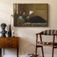 Interesting News, 1872 by Eastman Johnson as a walnut floater framed canvas featuring an Americana interior with people focused on printed page, styled above a mid-century console in a contemporary living area.
