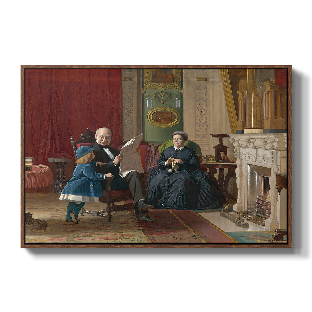 The Brown Family, 1869 by Eastman Johnson in a walnut floater framed canvas wall art display.