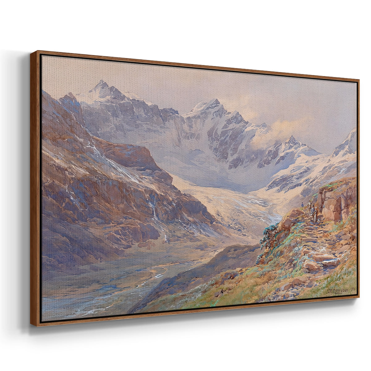 Angled view of Odenwinklkees with the Johannisberg, 1902 by Edward Theodore Compton in a walnut floater framed canvas.