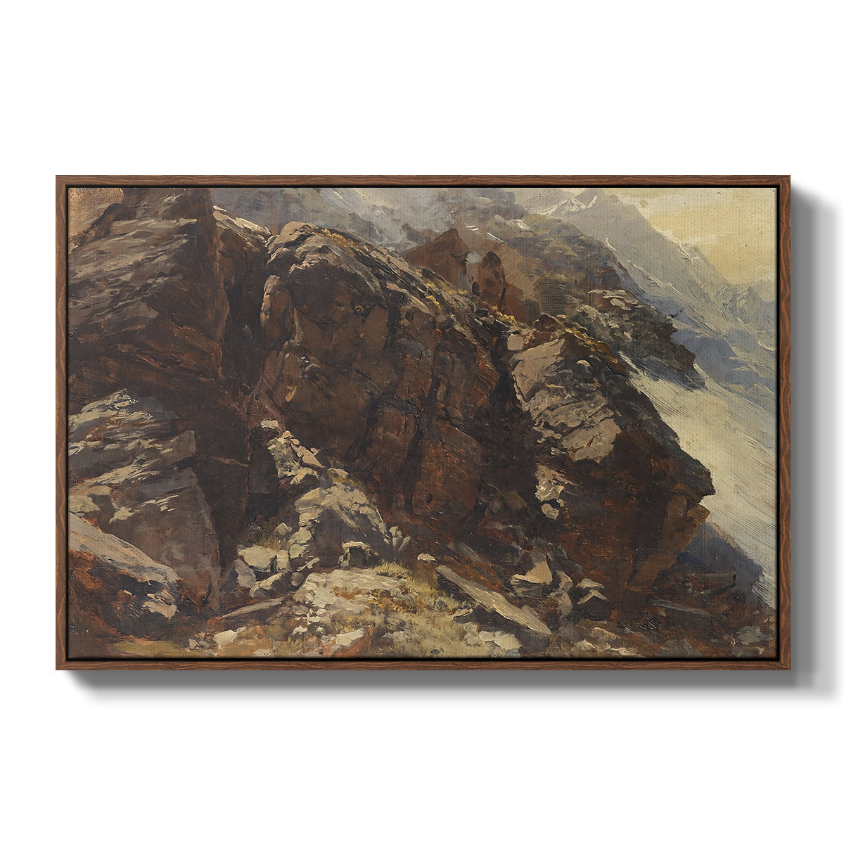 High Mountain Study, c. 1870 by Edward Theodore Compton in a walnut floater framed canvas wall art display.