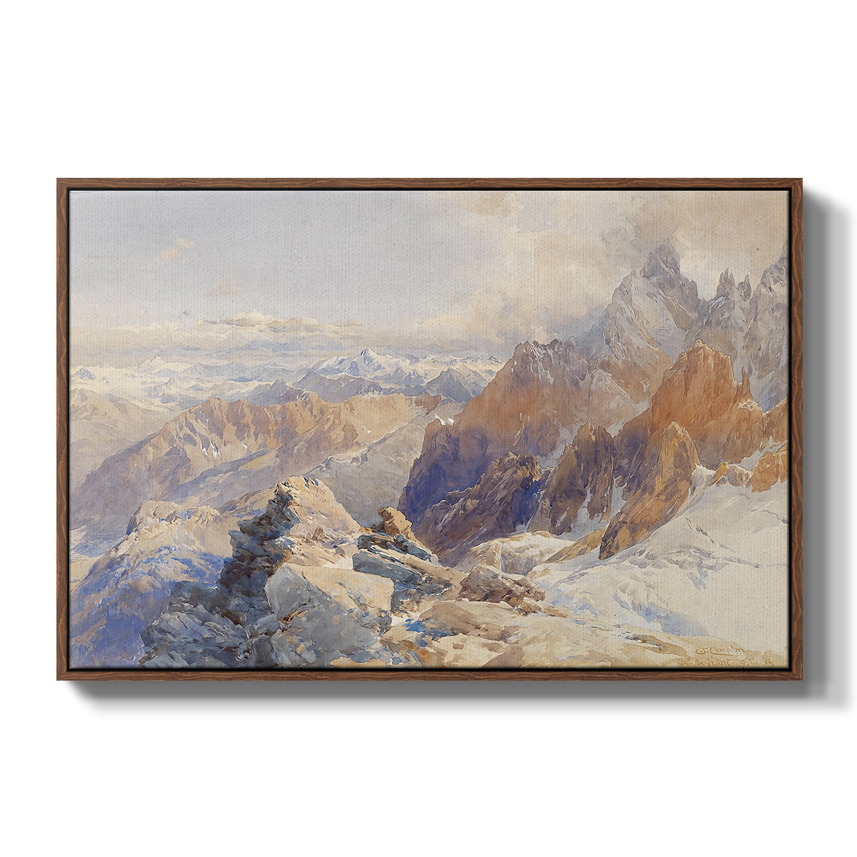 Col du Géant, 1903 by Edward Theodore Compton in a walnut floater framed canvas wall art display.