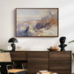Col du Géant, 1903 by Edward Theodore Compton displayed in a walnut floater framed canvas above a dark wood credenza in an entryway.