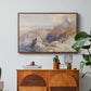 Col du Géant, 1903 by Edward Theodore Compton in a walnut floater framed canvas featuring a mountain pass with snow-covered peaks and expansive alpine valley, displayed above a wood console cabinet.