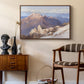 Hoher Göll from Watzmann-Hocheck, 1919 by Edward Theodore Compton as a walnut floater framed canvas featuring a high vantage point overlooking rugged mountain terrain, styled above a mid-century console in a contemporary living area.