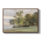 Landscape at Lake Starnberg, 1890 by Edward Theodore Compton in a walnut floater framed canvas wall art display.