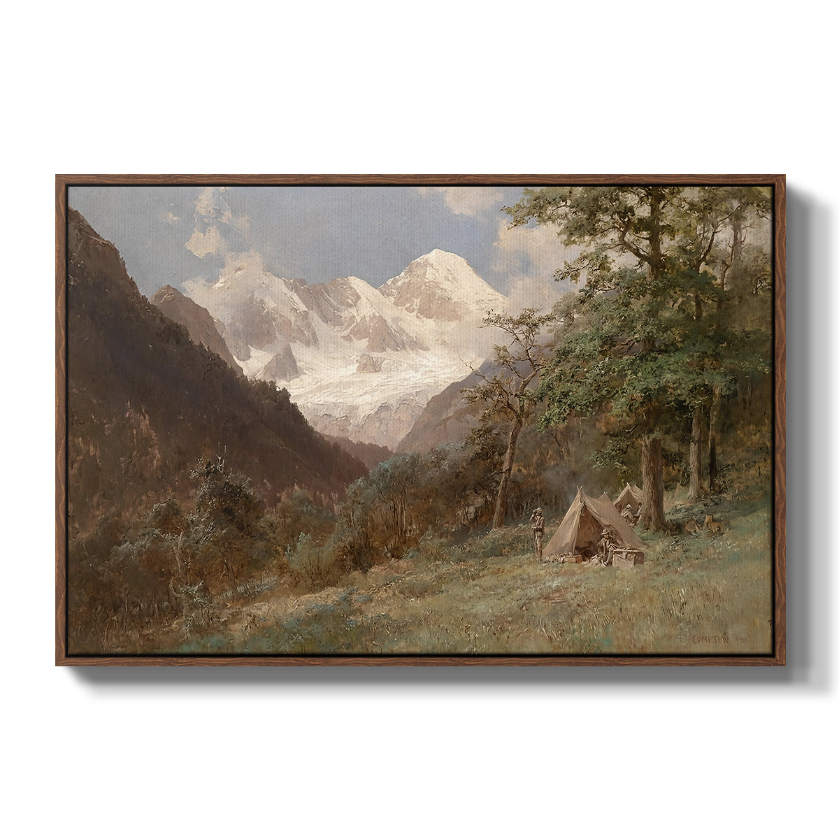 Landscape in the Caucasus, c. 1921 by Edward Theodore Compton in a walnut floater framed canvas wall art display.