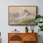 From the Dolomites, 1904 by Edward Theodore Compton in a walnut floater framed canvas featuring dramatic Dolomite mountain peaks rising above rugged terrain, displayed above a wood console cabinet.
