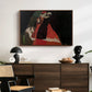 Cardinal and Nun (Caress), 1912 by Egon Schiele displayed in a walnut floater framed canvas above a dark wood credenza in an entryway.
