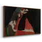 Angled view of Cardinal and Nun (Caress), 1912 by Egon Schiele in a walnut floater framed canvas.