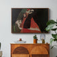 Cardinal and Nun (Caress), 1912 by Egon Schiele in a walnut floater framed canvas featuring two figures embracing intimately in stylized expressionist composition, displayed above a wood console cabinet.