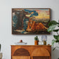 Earthbound, 1897 by Evelyn De Morgan in a walnut floater framed canvas featuring a reclining female figure surrounded by symbolic elements in dreamlike setting, displayed above a wood console cabinet.