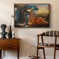 Earthbound, 1897 by Evelyn De Morgan as a walnut floater framed canvas featuring a symbolic composition exploring human form and spiritual themes, styled above a mid-century console in a contemporary living area.