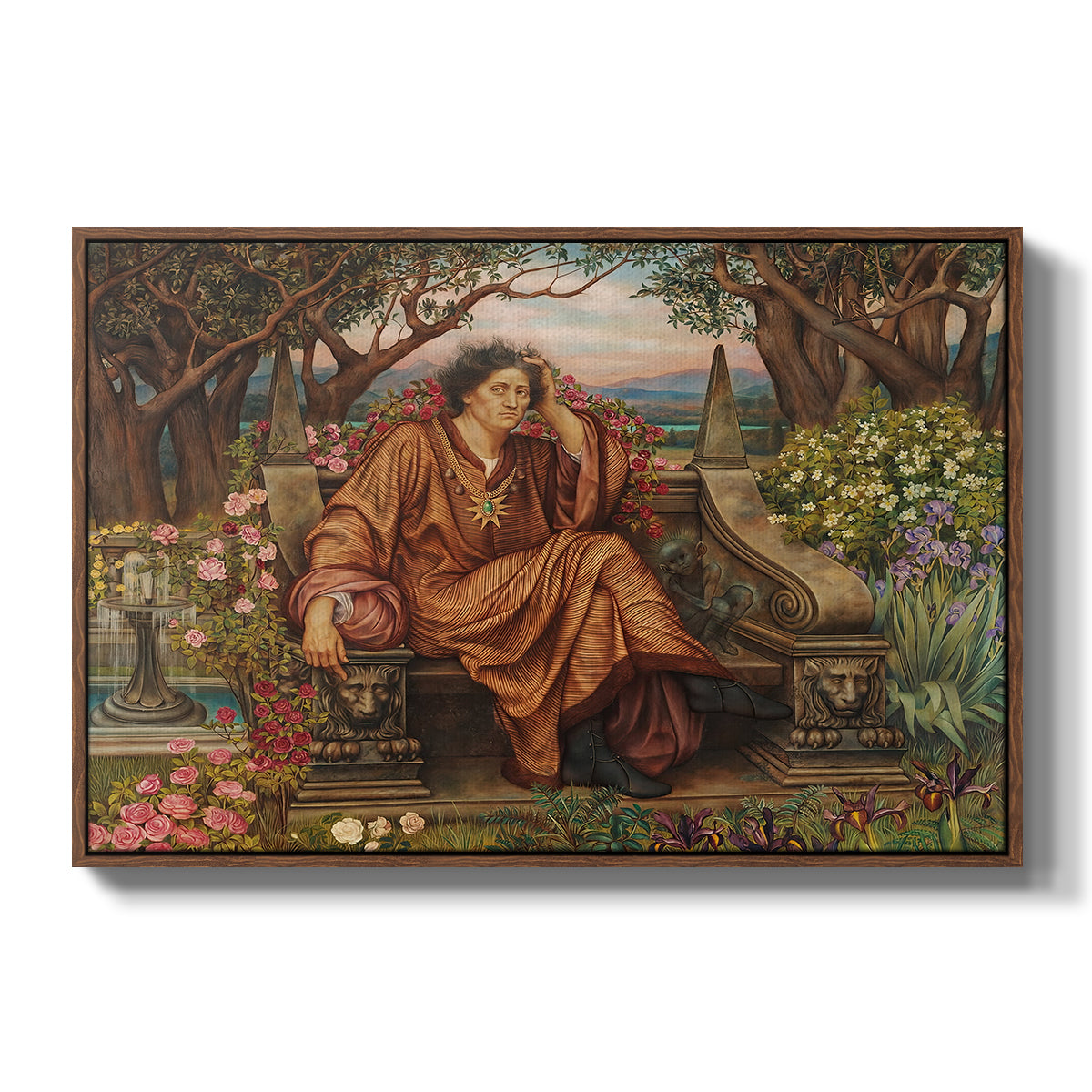 A Soul in Hell, c. 1901-1902 by Evelyn De Morgan in a walnut floater framed canvas wall art display.