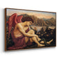 Angled view of The Angel with the Serpent, c. 1870-1875 by Evelyn De Morgan in a walnut floater framed canvas.