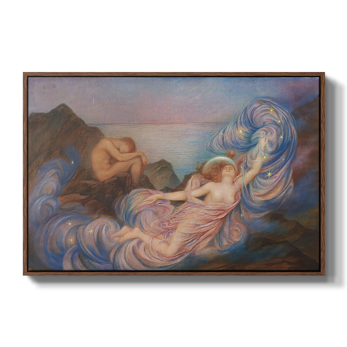 Twilight, 1914 by Evelyn De Morgan in a walnut floater framed canvas wall art display.