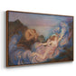Angled view of Twilight, 1914 by Evelyn De Morgan in a walnut floater framed canvas.