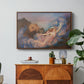 Twilight, 1914 by Evelyn De Morgan in a walnut floater framed canvas featuring a reclining female figure beneath glowing sky at twilight with soft colors, displayed above a wood console cabinet.