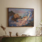 Walnut floater framed canvas of Twilight, 1914 by Evelyn De Morgan, featuring an allegorical figure resting in atmospheric dusk setting above a sideboard in a softly lit hallway.