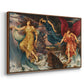 Angled view of The Storm Spirits, 1900 by Evelyn De Morgan in a walnut floater framed canvas.