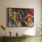 Walnut floater framed canvas of The Storm Spirits, 1900 by Evelyn De Morgan, featuring a dramatic allegory of spirits moving within turbulent sky above a sideboard in a softly lit hallway.