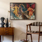 The Storm Spirits, 1900 by Evelyn De Morgan as a walnut floater framed canvas featuring a dynamic composition of figures embodying storm energy, styled above a mid-century console in a contemporary living area.