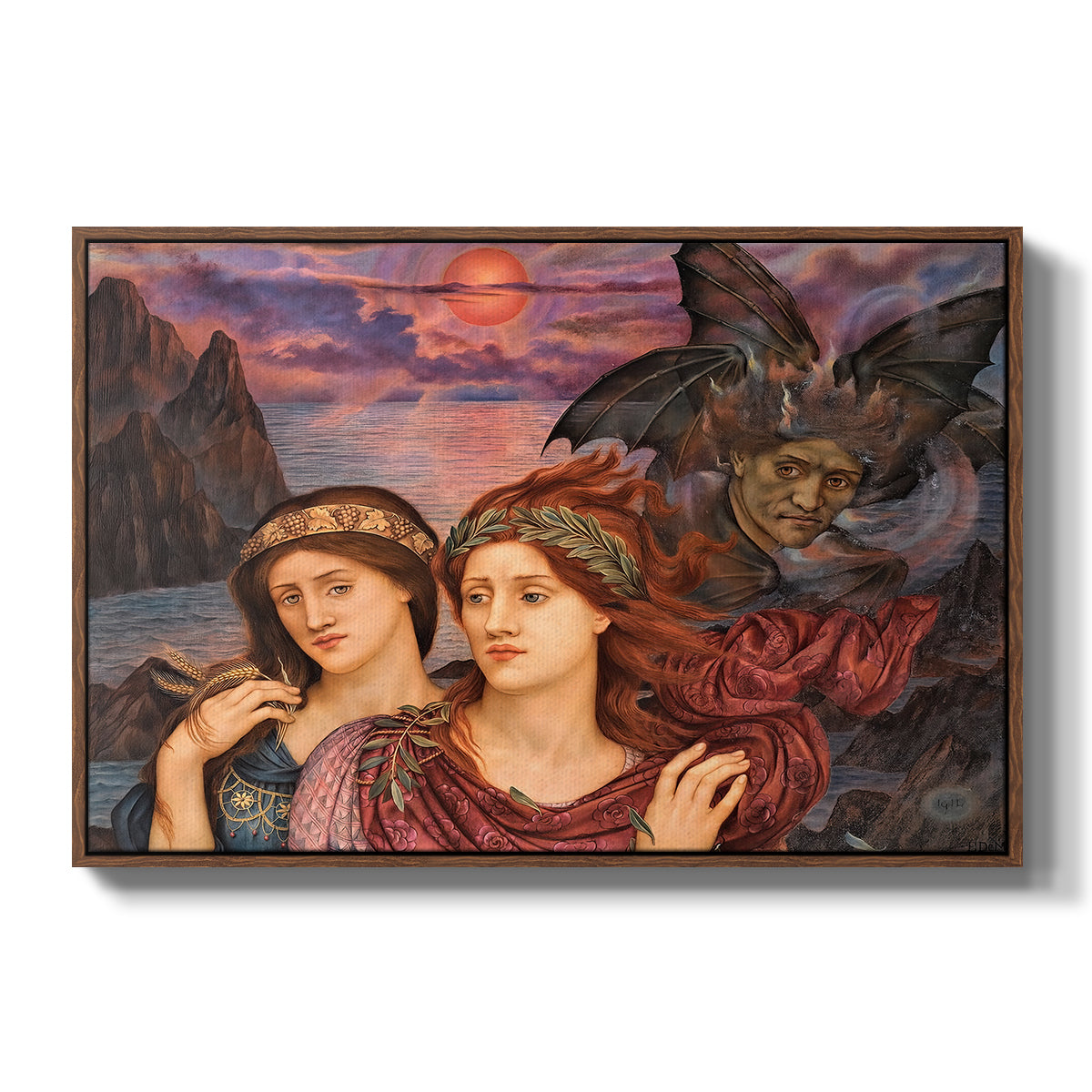 The Vision, 1914 by Evelyn De Morgan in a walnut floater framed canvas wall art display.