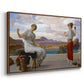 Angled view of Winding the Skein, c. 1878 by Frederic Leighton in a walnut floater framed canvas.