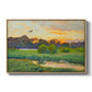 Flying Duck at Sunset, 1924 by Bruno Liljefors in a natural wood floater framed canvas wall art display.