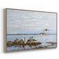 Angled view of Greylag Geese (Grågäss), 1922 by Bruno Liljefors in a natural wood floater framed canvas.