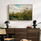 Wild Ducks (Grasänder), 1890 by Bruno Liljefors displayed in a natural wood floater framed canvas above a dark wood credenza in an entryway.