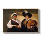 The Fortune Teller (Louvre Version), c. 1595 by Caravaggio in a natural wood floater framed canvas wall art display.