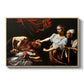 Judith Beheading Holofernes, c. 1599 by Caravaggio in a natural wood floater framed canvas wall art display.