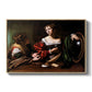 Martha and Mary Magdalene, c. 1598 by Caravaggio in a natural wood floater framed canvas wall art display.