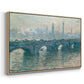 Angled view of Waterloo Bridge, Gray Weather, 1900 by Claude Monet in a natural wood floater framed canvas.