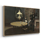 Angled view of Interior, after Dinner, 1868-1869 by Claude Monet in a natural wood floater framed canvas.