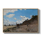 The Beach at Honfleur, 1864 by Claude Monet in a natural wood floater framed canvas wall art display.