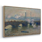 Angled view of Waterloo Bridge, Gray Day, 1903 by Claude Monet in a natural wood floater framed canvas.