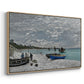 Angled view of The Beach at Sainte-Adresse, 1867 by Claude Monet in a natural wood floater framed canvas.