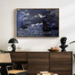 A Seascape, Shipping by Moonlight, 1864 by Claude Monet displayed in a natural wood floater framed canvas above a dark wood credenza in an entryway.