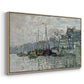 Angled view of View of the Prins Hendrikkade and Kromme Waal in Amsterdam, 1874 by Claude Monet in a natural wood floater framed canvas.