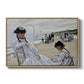 On the Beach at Trouville, 1870 by Claude Monet in a natural wood floater framed canvas wall art display.