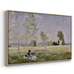 Angled view of Summer (L'ete), 1874 by Claude Monet in a natural wood floater framed canvas.