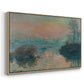 Angled view of Sunset on the Seine at Lavacourt, Winter Effect, 1880 by Claude Monet in a natural wood floater framed canvas.